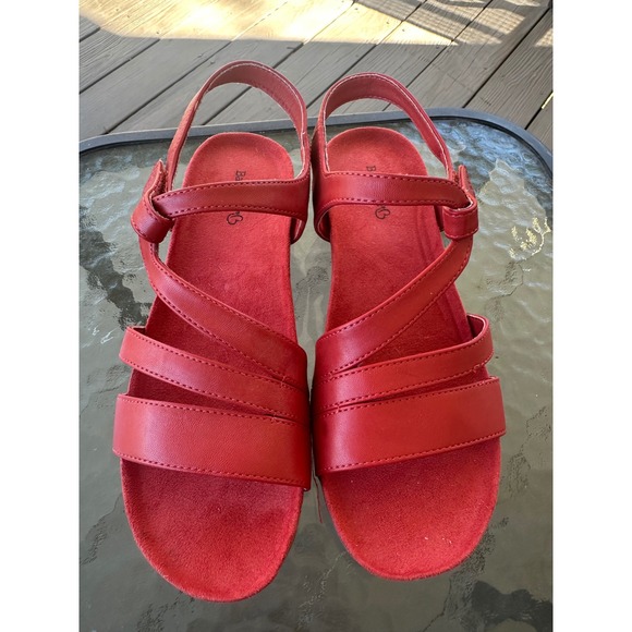 BareTraps Shoes - Baretraps Janus Red Strappy Wedge Sandals Women's 8.5 M Faux Sude